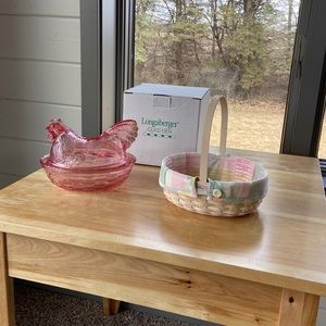 Longaberger 2002 Glass Hen & Basket